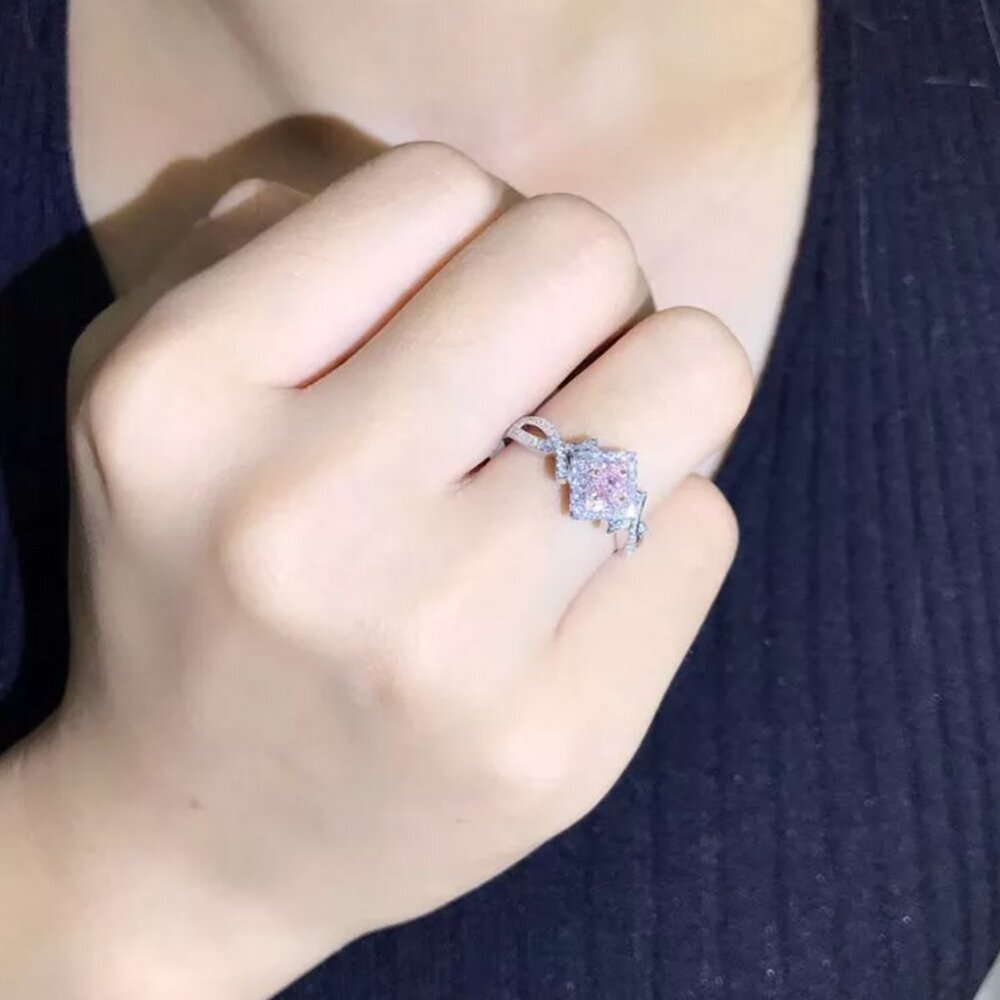 NEW 14k White Gold Sterling Silver Diamond Ring Pink Sapphire Ring - Picture 6 of 8
